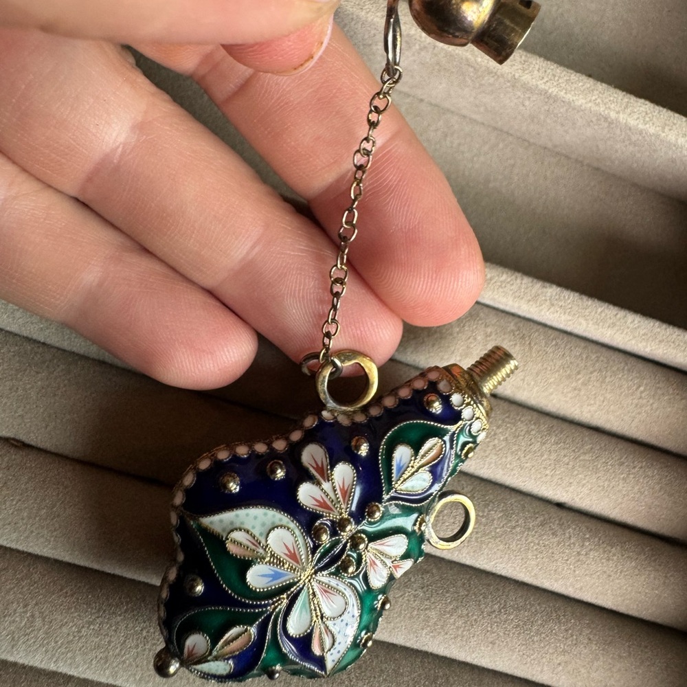 Beautiful Sterling silver enamel oil and perfume decanter - Picture 10 of 13